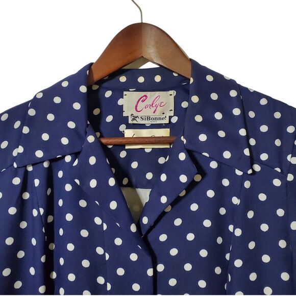 Vintage Lillie Rubin Carlye Size 12 Blue Polka Dot Midi Dress Long Sleeve Womens - Picture 3 of 14